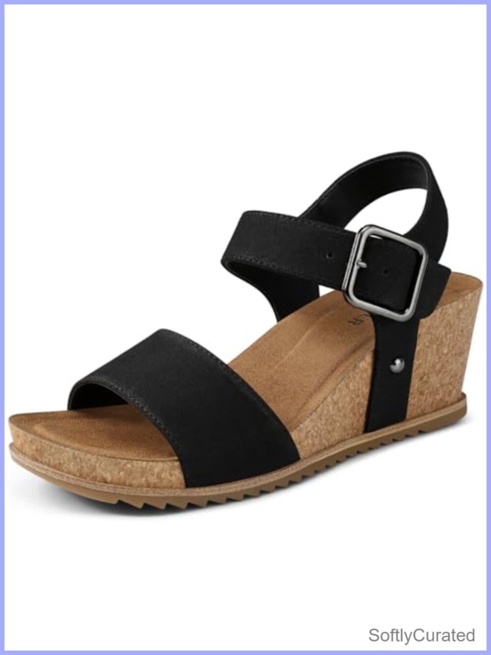 Wedge Sandals Double Strap Ankle Buckle Faux Leather Cork Platform